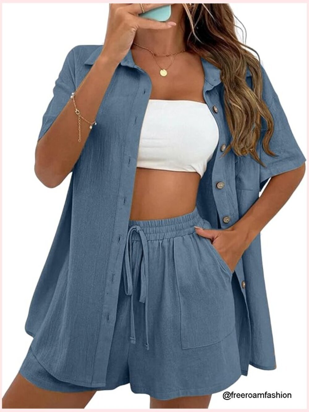 Women's 2 Piece Linen Short Set - Summer Lounge & Vacation Outfit